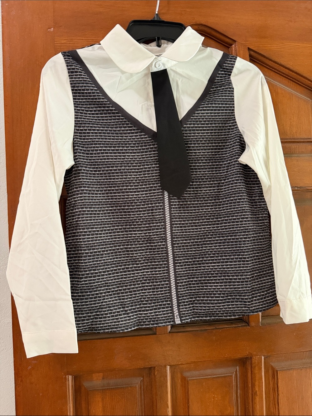 Girls' Black & White Layered Shirt with Tie